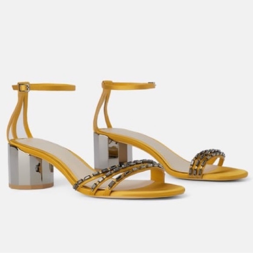 New with tags! Zara beaded satin strappy heels